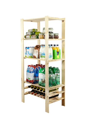 Holzregal Lagerregal Kellerregal Maxi RW-4MA (166,4x80x50), 4 durchbrochene Böden + 2 Weinböden, unbehandelt