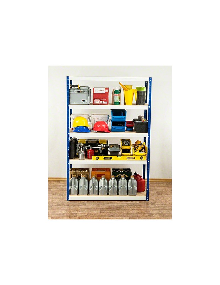 Kellerregale/Garagenregale - Metallregal Werkstatt Schwerlastregal Helios HNW_213x120x45_5 Böden, Traglast: 275 Kg, Farbe: BLAU/WEIß - product new.modo24.de 5