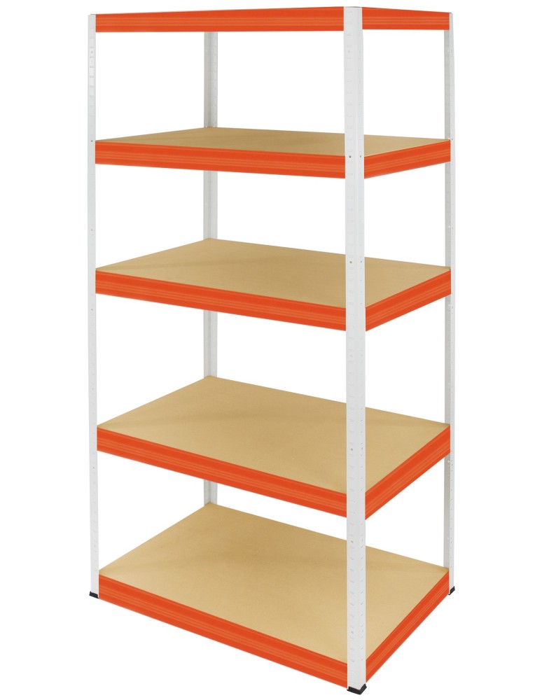 Kellerregale/Garagenregale - Metallregal Werkstatt Schwerlastregal Helios HWO_213x110x45_5 Böden, Traglast: 275 Kg, Farbe: WEIß/ORANGE - product new.modo24.de 1