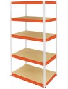 Metallregal Werkstatt Schwerlastregal Helios HWO_213x110x45_5 Böden, Traglast: 275 Kg, Farbe: WEIß/ORANGE