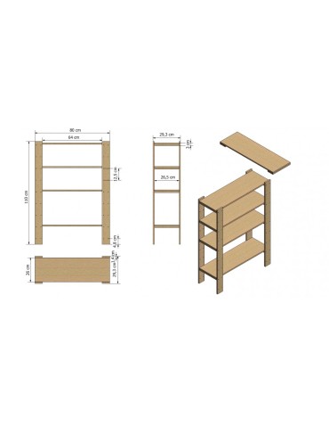 Holzregal Lagerregal Kellerregal Maxi 3LA+ (115x80x30), 4 durchbrochene Böden, unbehandelt - product 2