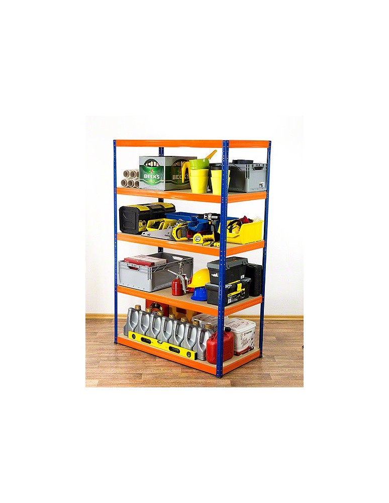 Kellerregale/Garagenregale - Metallregal Werkstatt Schwerlastregal Helios HNO_213x075x60_5 Böden, Traglast: 400 Kg, Farbe: BLAU/ORANGE - product new.modo24.de 4