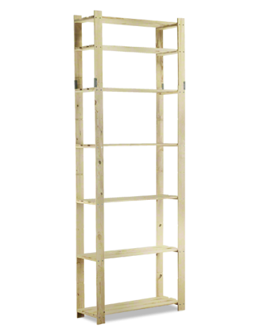 Holzregal 7 Böden 220x80x28 cm, B28R_220X080X28_N0F1, Unbehandelt