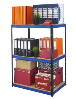 Metallregal Werkstatt Schwerlastregal Helios HBN_106x100x45_3 Böden, Traglast:350 Kg, Farbe: SCHWARZ/BLAU
