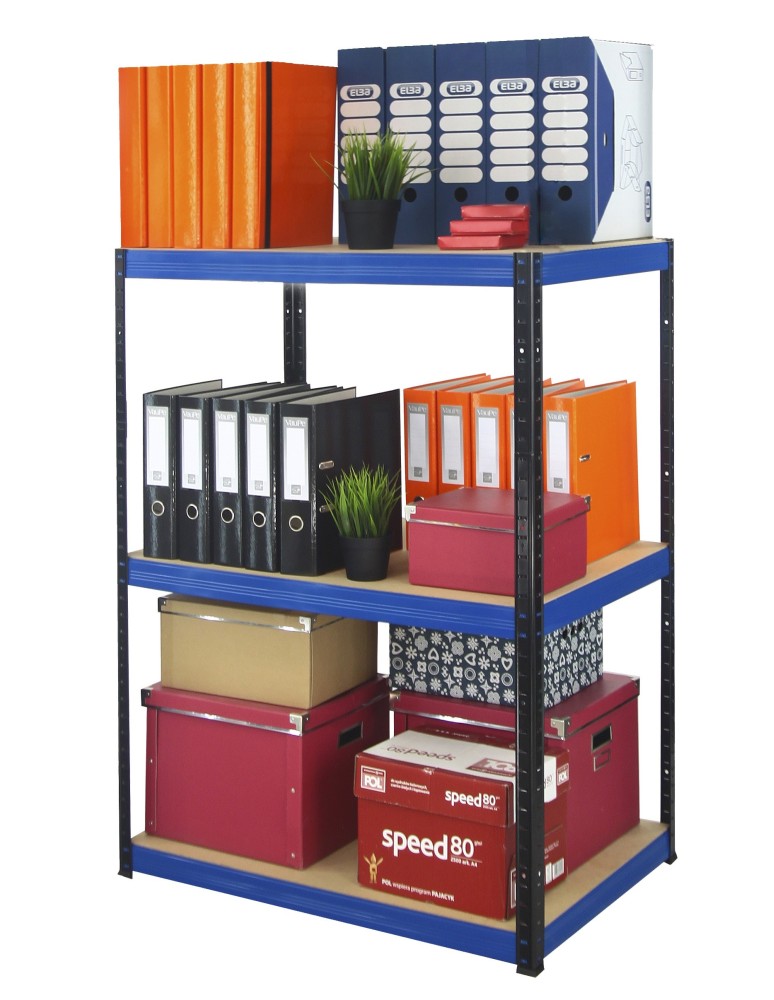 Kellerregale/Garagenregale - Metallregal Werkstatt Schwerlastregal Helios HBN_106x090x30_3 Böden, Traglast:350 Kg, Farbe: SCHWARZ/BLAU - product new.modo24.de 1