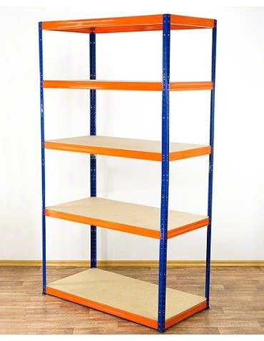 Metallregal Werkstatt Schwerlastregal Helios HNO_196x120x50_5 Böden, Traglast: 350 Kg, Farbe: BLAU/ORANGE
