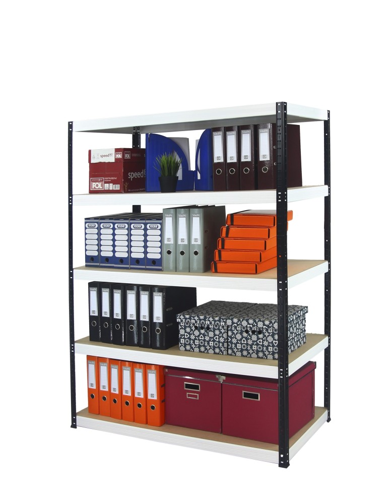 Kellerregale/Garagenregale - Metallregal Werkstatt Schwerlastregal Helios HBW_196x110x60_5 Böden, Traglast: 175 Kg, Farbe: SCHWARZ/WEIß - produkt new.modo24.de 5