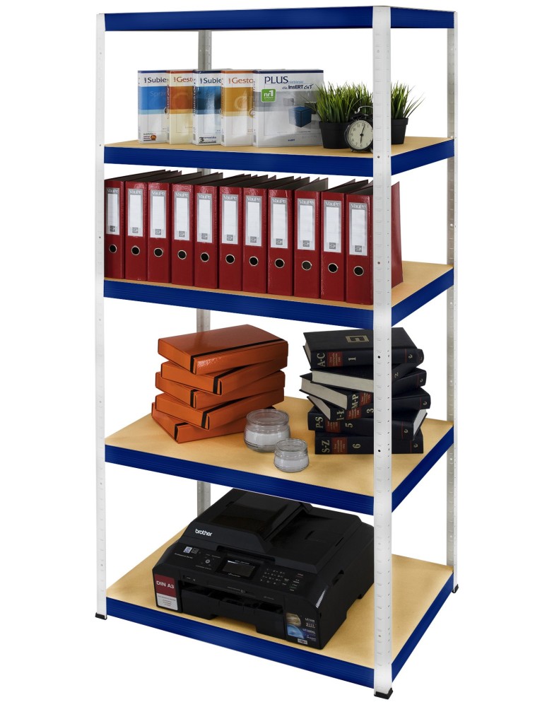 Kellerregale/Garagenregale - Metallregal Werkstatt Schwerlastregal Helios HWN_196x110x50_5 Böden, Traglast: 175 Kg, Farbe: WEIß/BLAU - produkt new.modo24.de 5