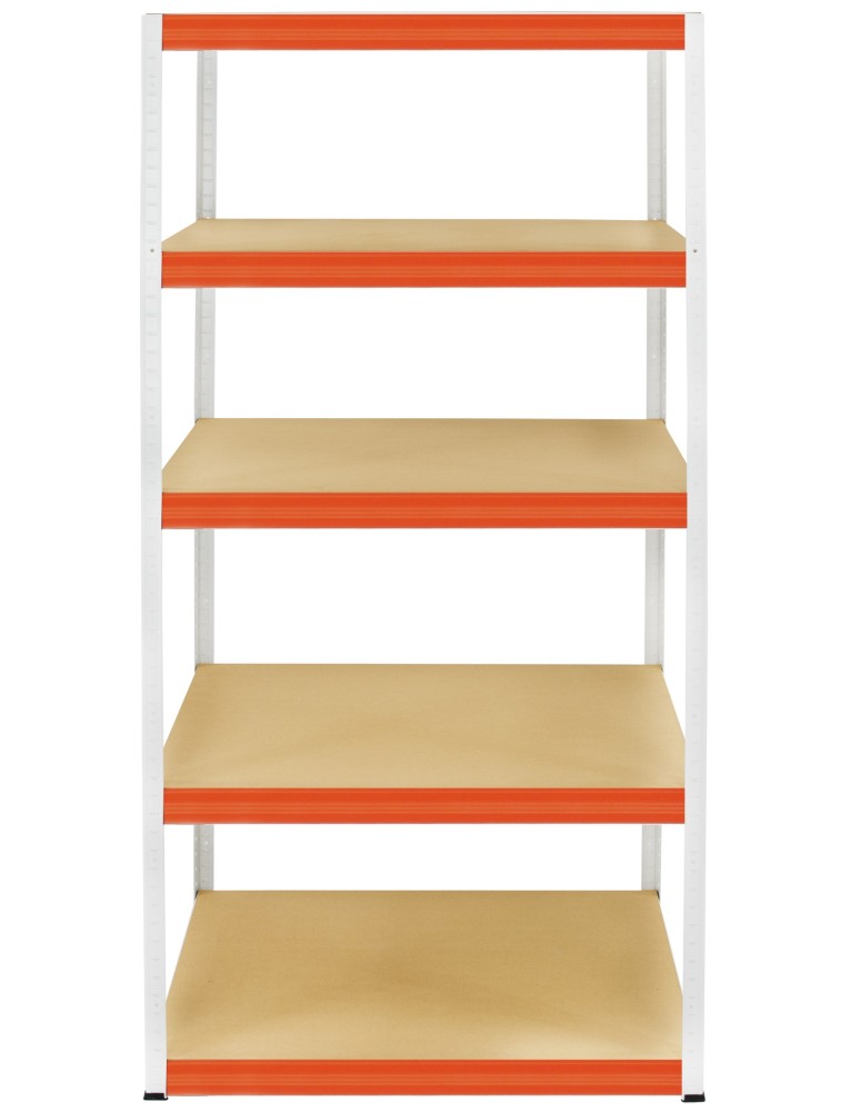 Kellerregale/Garagenregale - Metallregal Werkstatt Schwerlastregal Helios HWO_196x110x35_5 Böden, Traglast: 350 Kg, Farbe: WEIß/ORANGE - product new.modo24.de 2