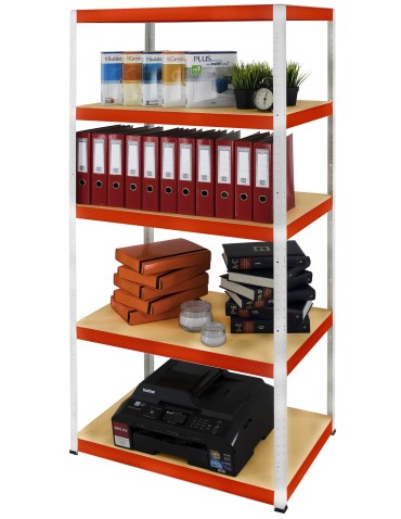 Kellerregale/Garagenregale - Metallregal Werkstatt Schwerlastregal Helios HWO_196x110x35_5 Böden, Traglast: 350 Kg, Farbe: WEIß/ORANGE - product 5