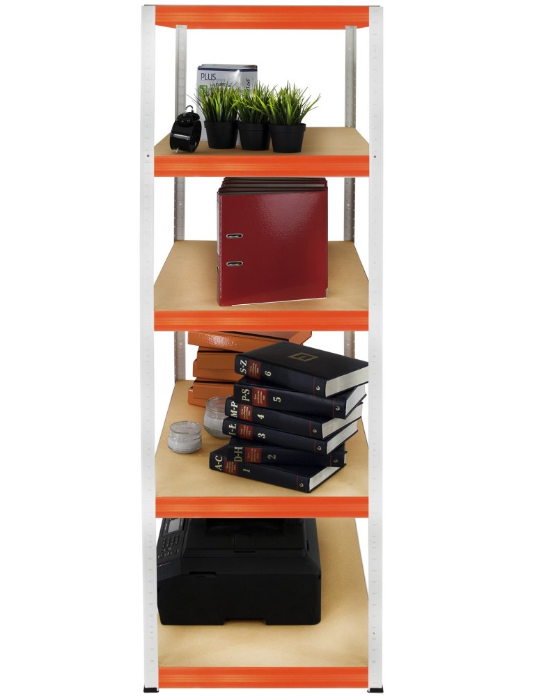 Kellerregale/Garagenregale - Metallregal Werkstatt Schwerlastregal Helios HWO_196x110x35_5 Böden, Traglast: 350 Kg, Farbe: WEIß/ORANGE - product new.modo24.de 6