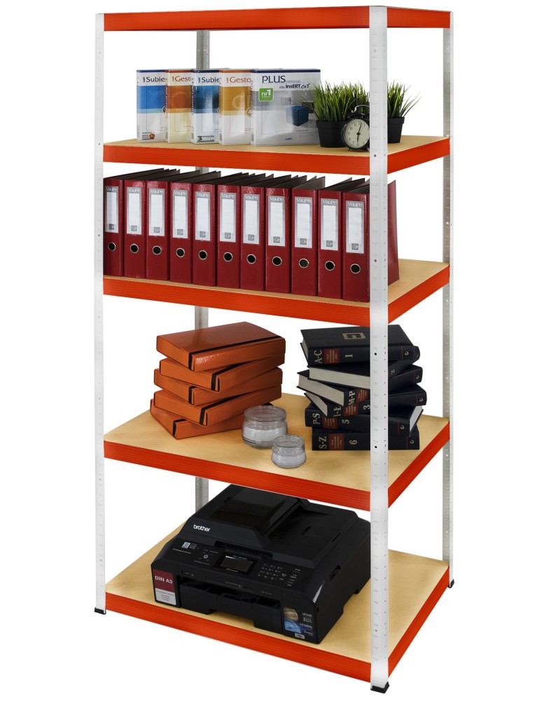 Kellerregale/Garagenregale - Metallregal Werkstatt Schwerlastregal Helios HWO_196x100x50_5 Böden, Traglast: 175 Kg, Farbe: WEIß/ORANGE - produkt new.modo24.de 5