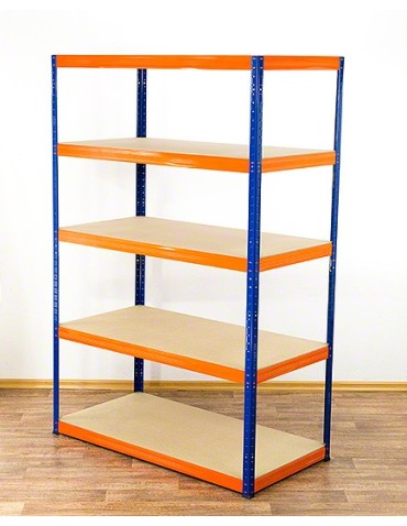 Metallregal Werkstatt Schwerlastregal Helios HNO_196x100x30_5 Böden, Traglast: 400 Kg, Farbe: BLAU/ORANGE