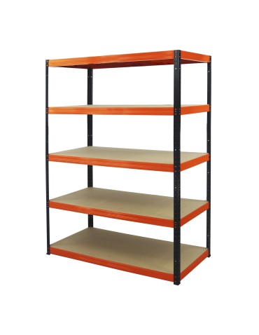 Metallregal Werkstatt Schwerlastregal Helios HBO_196x090x30_5 Böden, Traglast: 175 Kg, Farbe: SCHWARZ/ORANGE