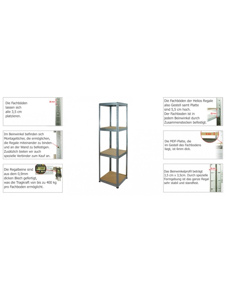 Kellerregale/Garagenregale - Metallregal Werkstatt Schwerlastregal Helios HBO_196x090x45_5 Böden, Traglast: 400 Kg, Farbe: SCHWARZ/ORANGE - product new.modo24.de 7