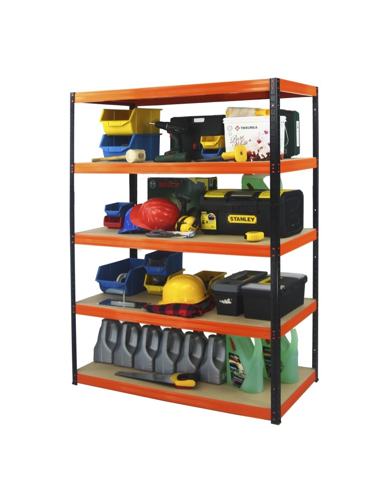 Kellerregale/Garagenregale - Metallregal Werkstatt Schwerlastregal Helios HBO_196x090x45_5 Böden, Traglast: 400 Kg, Farbe: SCHWARZ/ORANGE - product new.modo24.de 4
