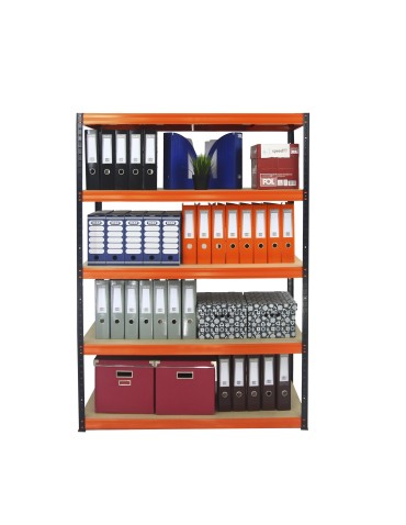 Kellerregale/Garagenregale - Metallregal Werkstatt Schwerlastregal Helios HBO_196x090x45_5 Böden, Traglast: 400 Kg, Farbe: SCHWARZ/ORANGE - product 5