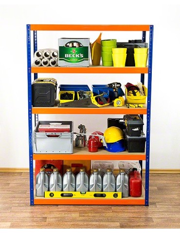 Kellerregale/Garagenregale - Metallregal Werkstatt Schwerlastregal Helios HNO_196x075x45_5 Böden, Traglast: 175 Kg, Farbe: BLAU/ORANGE - product 7