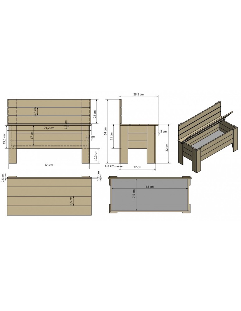 Truhe / Holztruhe - Holztruhe  Truhenbank Sitzbank für Kinder Spielkiste B-12 /unbehandelt, (54x71x29 cm) - product new.modo24.de 6
