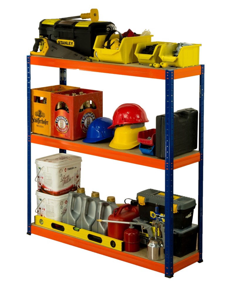 Kellerregale/Garagenregale - Metallregal Werkstatt Schwerlastregal Helios HNO_090x075x30_3 Böden, Traglast: 175 Kg, Farbe: BLAU/ORANGE - produkt new.modo24.de 1
