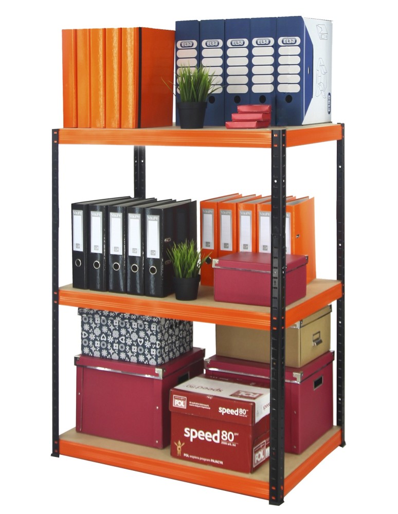 Kellerregale/Garagenregale - Metallregal Werkstatt Schwerlastregal Helios HBO_090x090x50_3 Böden, Traglast: 400 Kg, Farbe: SCHWARZ/ORANGE - product new.modo24.de 1
