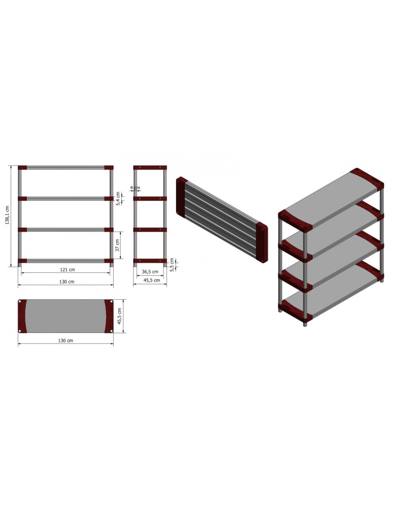 Kellerregale/Garagenregale - Plastikregal Kunststoffregal Steckregal  Jupiter-4-130 (138x130x46), 4 Böden, GRAU - product new.modo24.de 2