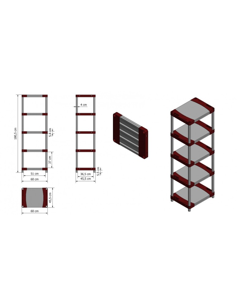 Kellerregale/Garagenregale - Plastikregal Kunststoffregal Steckregal  Jupiter-5-60 (180x60x46), 5 Böden, GRAU - product new.modo24.de 3