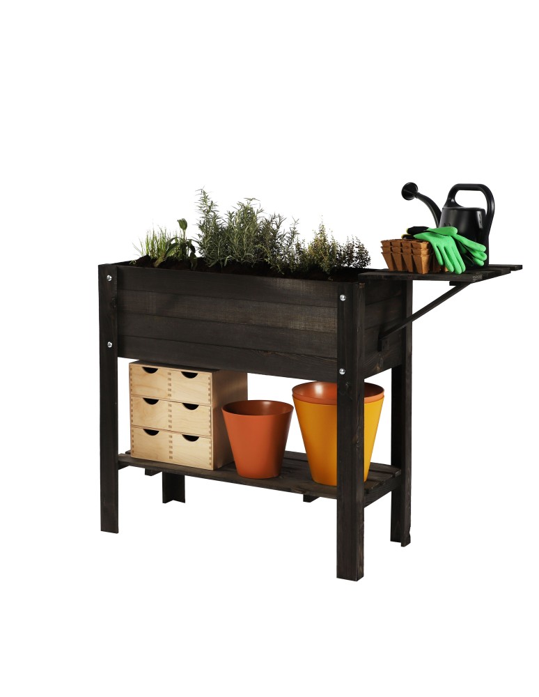 Blumenkasten und Hochbeete - Hochbeet Treibbeet Frühbeet Kräutergewächshaus mit Tischplatte  OBL_37X80_BLDBK1,  geölt SCHWARZ - produkt new.modo24.de 1