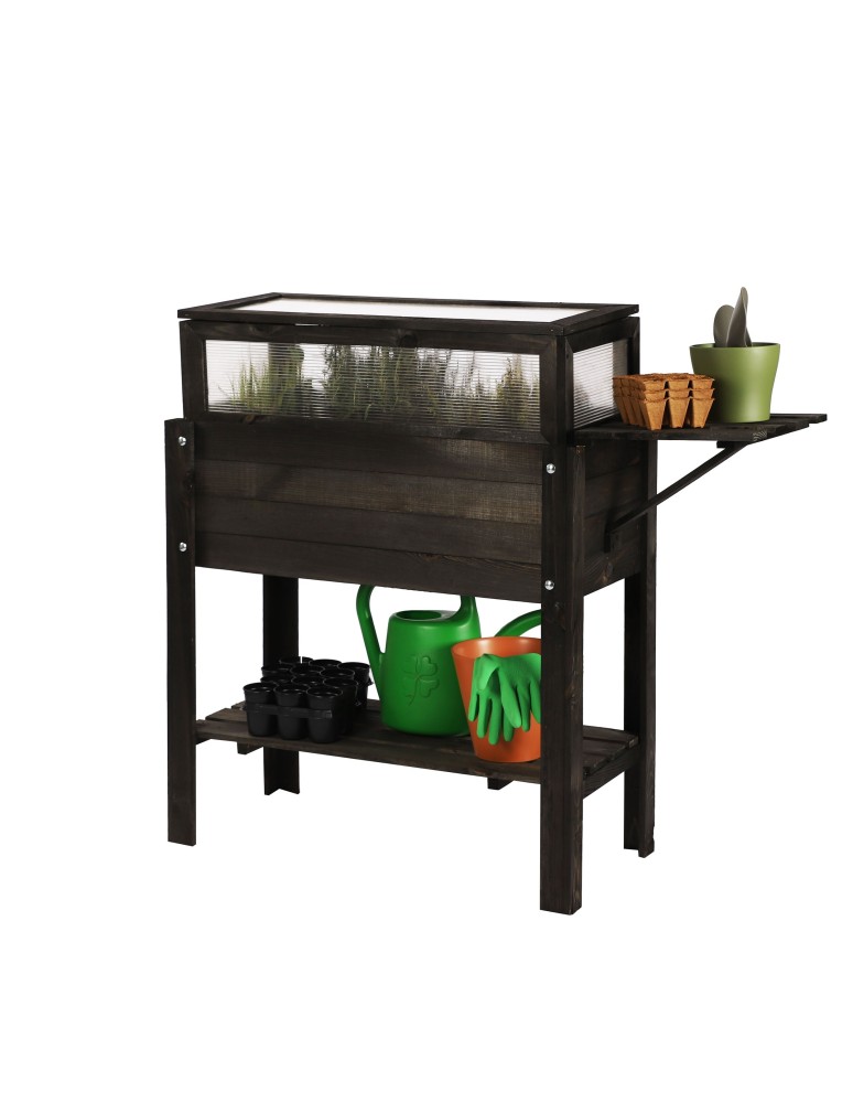 Blumenkasten und Hochbeete - Hochbeet Treibbeet Frühbeet Kräutergewächshaus Tischplatte u.Minigewächshaus OBL_37x80_BLDPBK1, geölt SCHWARZ - product new.modo24.de 1