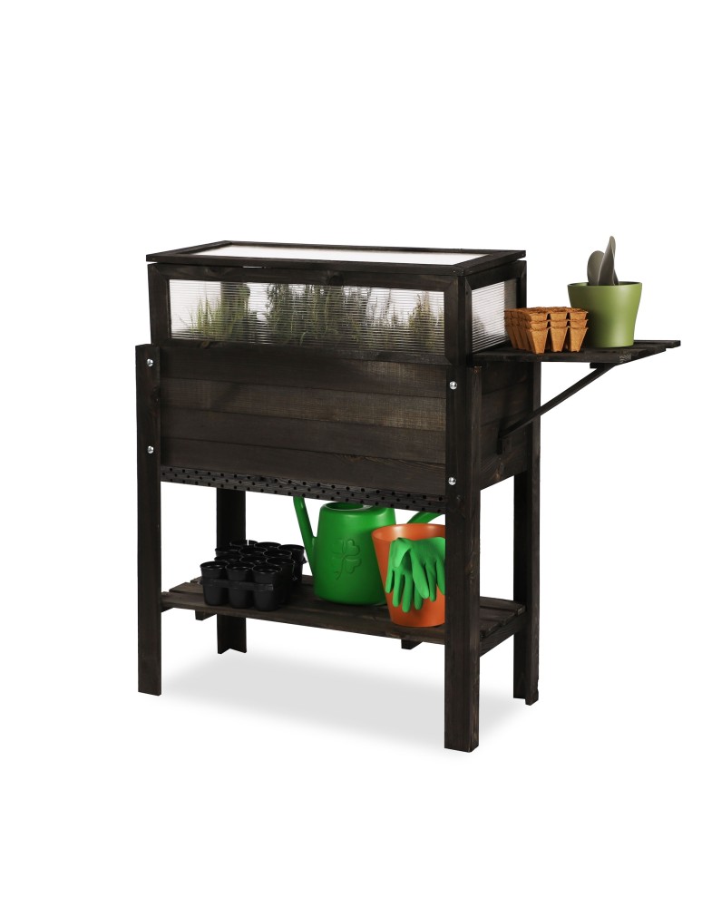 Blumenkasten und Hochbeete - Hochbeet Treibbeet Kräutergewächshaus   Tischplatte, mit INSEKTENHOTEL OBL_37X80_BLODPBK1, geölt SCHWARZ - product new.modo24.de 1