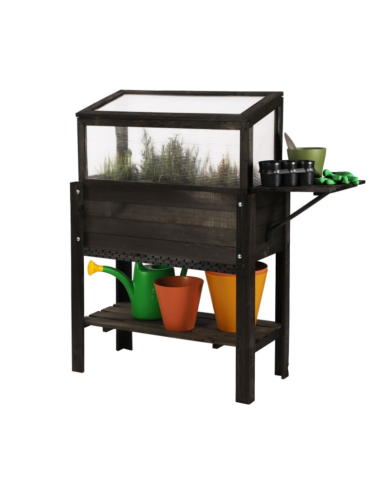 Blumenkasten und Hochbeete - Hochbeet Treibbeet Kräutergewächshaus mit Tischplatte u.Minigewächshaus, mit INSEKTENHOTEL, OBL_37X80_BLODP2BK1, geölt SCHWARZ - product new.modo24.de 1