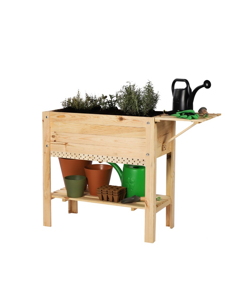 Blumenkasten und Hochbeete - Hochbeet Treibbeet Kräutergewächshaus mit Tischplatte, mit INSEKTENHOTEL  OBL_37X80_NAODBK1, unbehandelt - product new.modo24.de 1