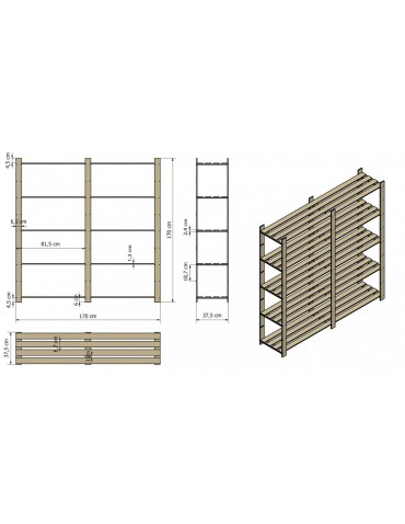 Holzregal 5 Böden 170x170x38cm, B03R_170X170X38_R0F1, gebeizt BRAUN - produkt 2