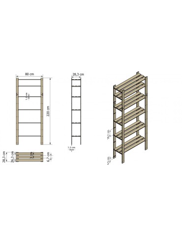 Holzregal 7 Böden 220x80x28 cm, B28R_220X080X28_R0F1, gebeizt in  BRAUN - product 2