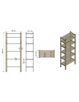 Holzregal 6 Böden 200x80x38 cm, B29R_200X080X38_R0F1, gebeizt in BRAUN - product 2