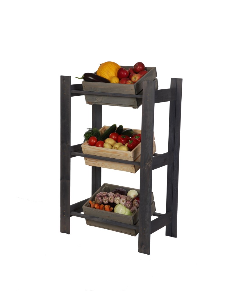 Holzregale - Kistenständer, Holzständer, Holzkastenregal, 3-Ebenen Regal, RSS_107X70X39_3_GRK1, geölt GRAU - product new.modo24.de 1