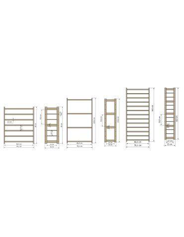 Serie LSR - Holzregal Serie LSR ( 85,8 x70x33 cm) , 6 Böden (P2, W4) / Kiefernholz gebeizt in BRAUN - product 2
