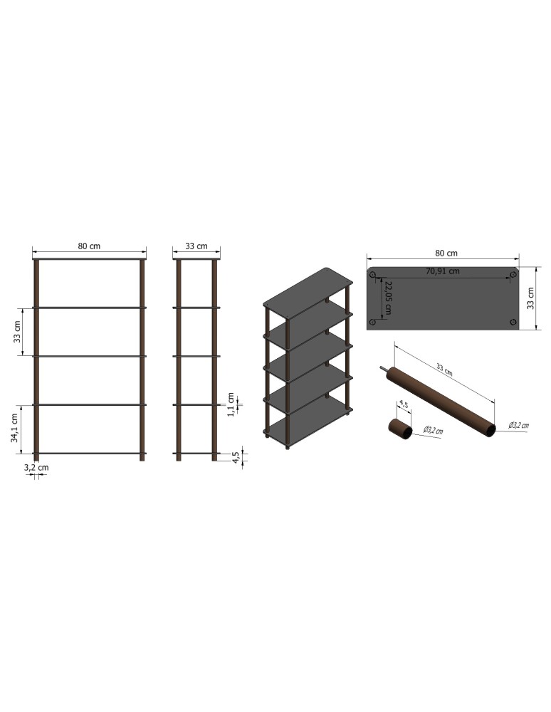 Büroregale - Dedal-7N_ B  Rohrregal 210x80x33 / 7 Böden / Farbe: SCHWARZ - product new.modo24.de 3