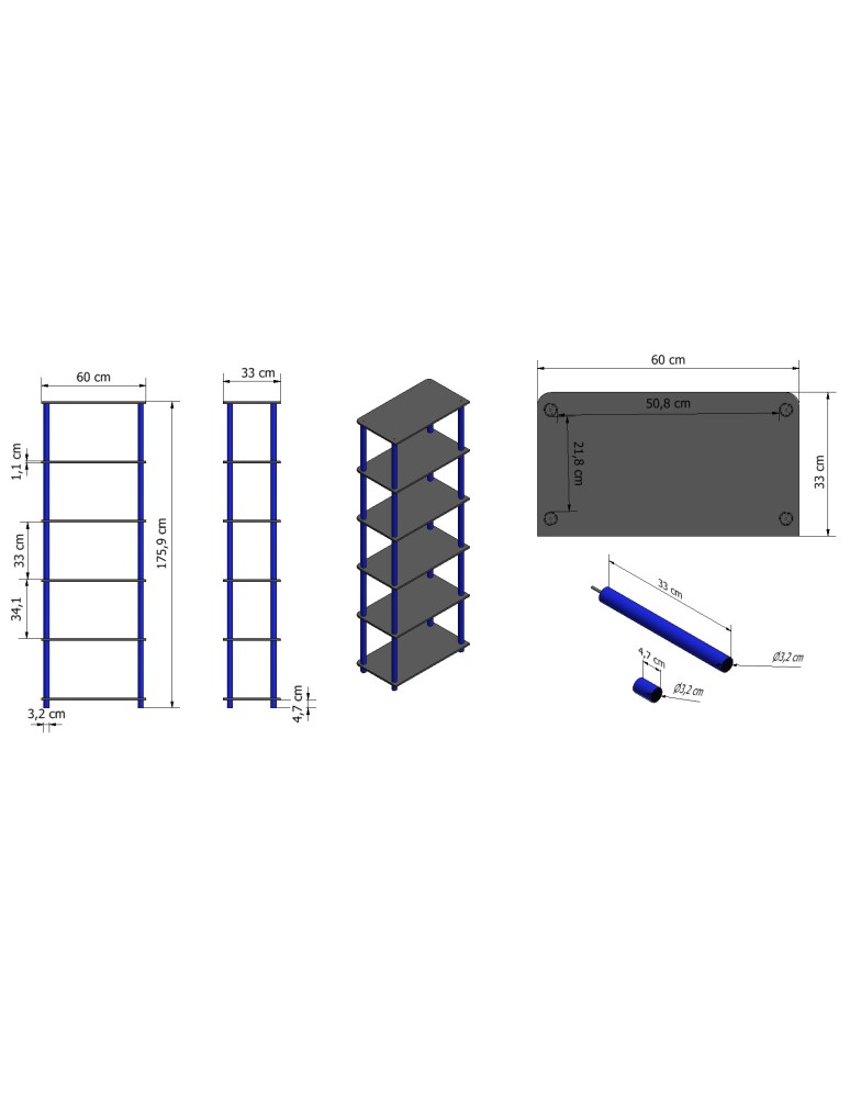 Büroregale - Dedal-6M_B Rohrregal 175x60x33 / 6 Böden / Farbe: SCHWARZ - product new.modo24.de 3