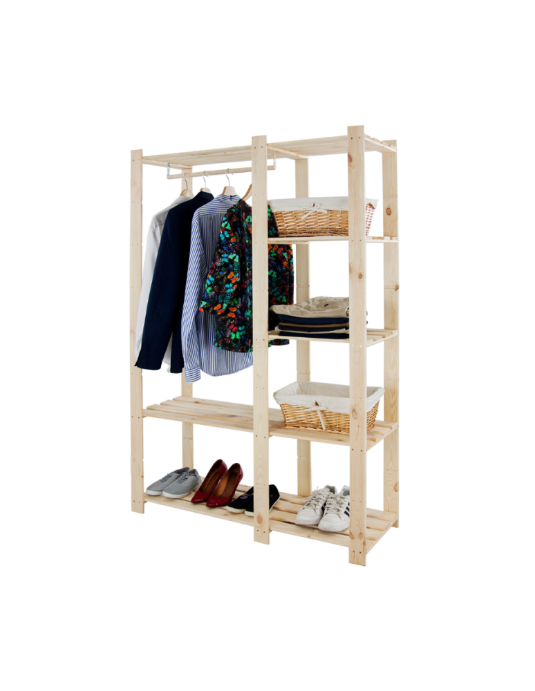 Holzregale - Kleiderschrank  Garderobe 5 Böden, 170x110x38 cm, B25R_170X110X38_N0F1, Unbehandelt - produkt new.modo24.de 1