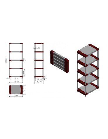 Plastikregal Kunststoffregal Steckregal  Jupiter-5-70 (180x70x46), 5 Böden, GRAU - product 2