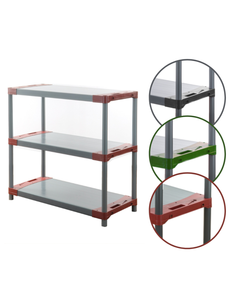 Kellerregale/Garagenregale - Plastikregal Kunststoffregal Steckregal TYTAN-3_150_CZER (98x150x46), 3 Böden, ROT - product new.modo24.de 2
