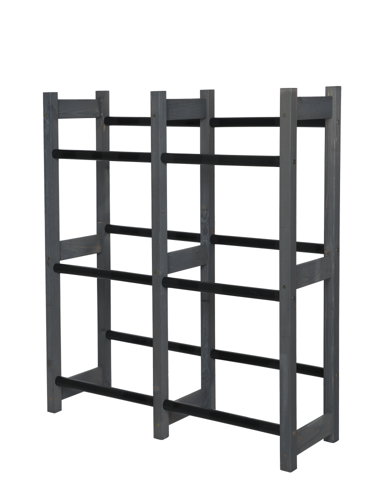 Holzregale - Kistenständer, Ständer für 6 Kisten, Serie RSR (108x106x32 cm), Kiefernholz gebeizt in GRAU/ PCV-Schwarz - product new.modo24.de 1