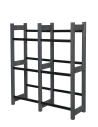 Kistenständer, Ständer für 6 Kisten, Serie RSR (108x106x32 cm), Kiefernholz gebeizt in GRAU/ PCV-Schwarz