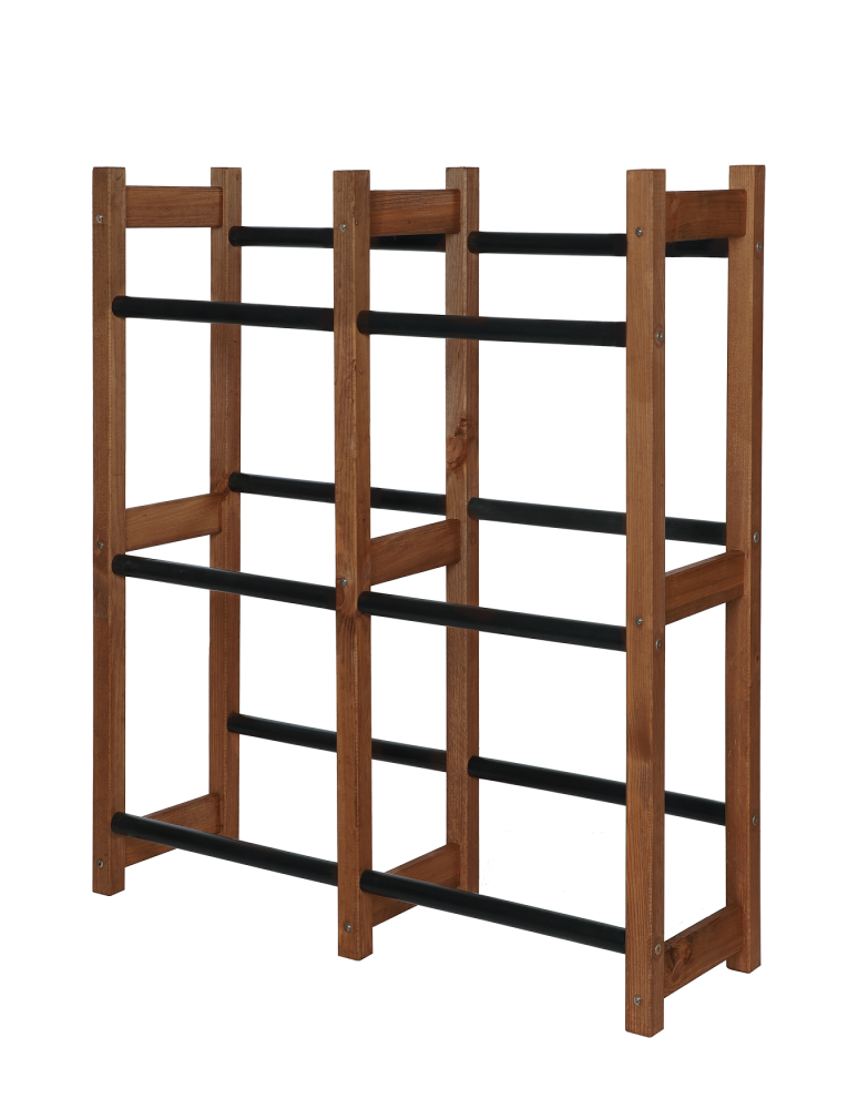Holzregale - Kistenständer, Ständer für 6 Kisten, Serie RSR (108x106x32 cm), Kiefernholz gebeizt in BRAUN/ PCV-Schwarz - product new.modo24.de 1