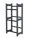 Kistenständer, Ständer für 3 Kisten, Serie RSR (108x55x32 cm), Kiefernholz gebeizt in GRAU/ PCV-Schwarz