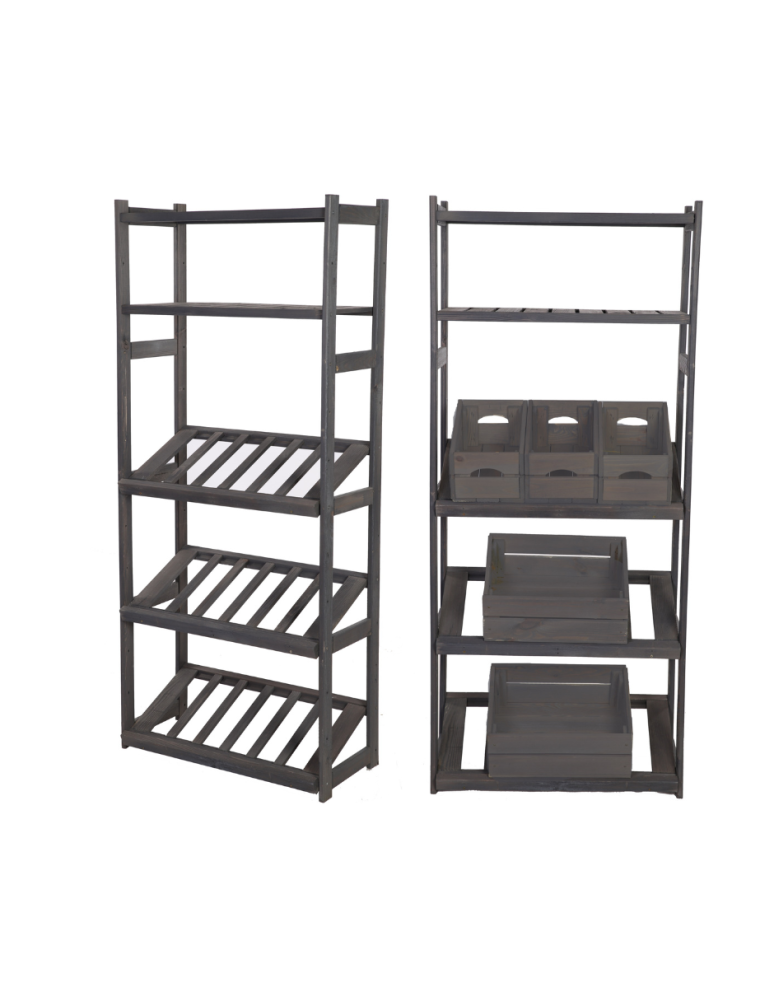 Serie LSR - Holzregal Serie LSR ( 162,6 x70x33 cm) , 5 Böden (P2, W0, K3) /Kiefernholz gebeizt in GRAU - product new.modo24.de 2