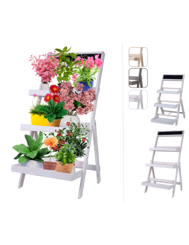 Blumentreppe Blumenregal Etagere aus Kiefernholz, HxBxT, RDEZ_100X52X52_WHPT  /gebeizt in Weiß