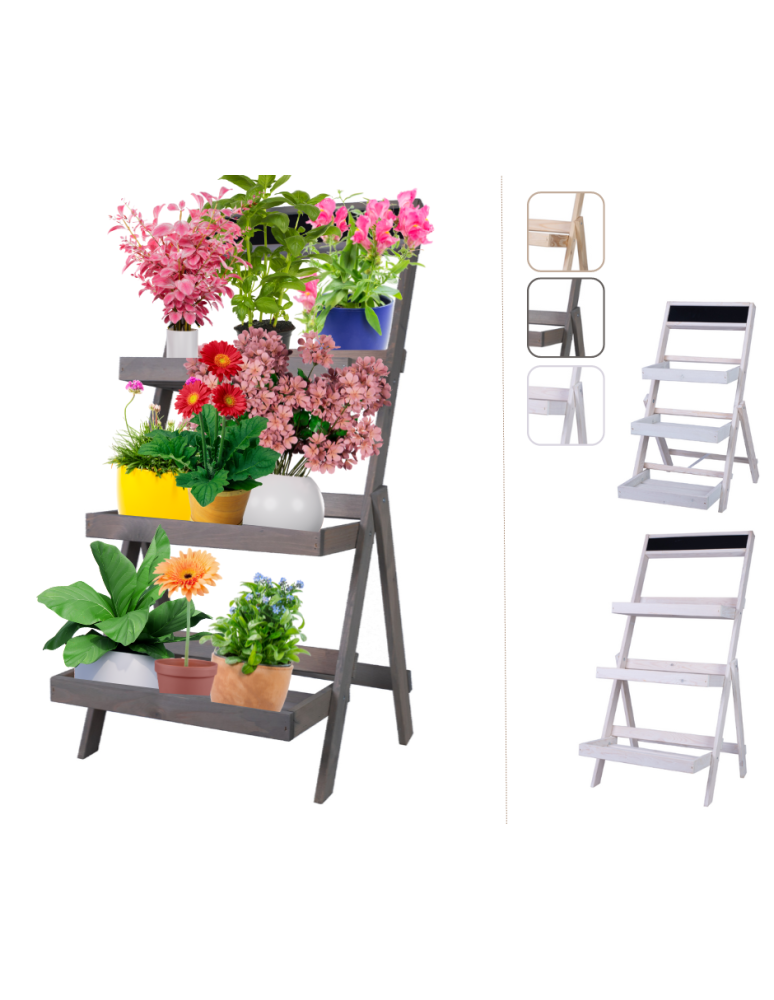 Blumenkasten und Hochbeete - Blumentreppe Blumenregal Etagere aus Kiefernholz, HxBxT, RDEZ_100X52X52_GRPT  /gebeizt in Grau - product new.modo24.de 1