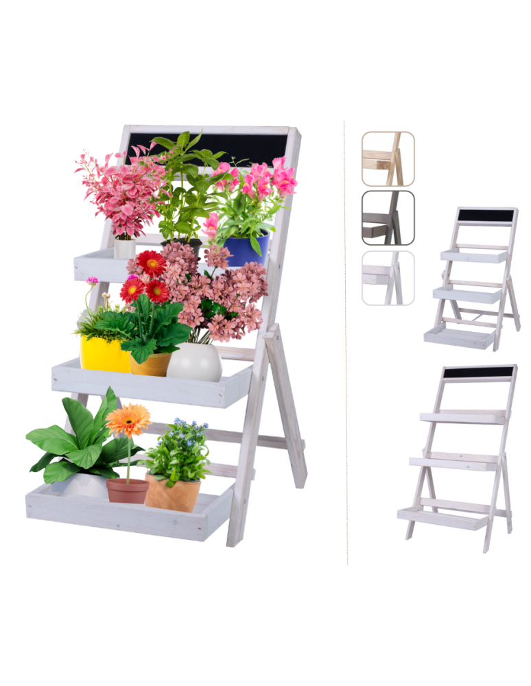 Blumenkasten und Hochbeete - Blumentreppe Blumenregal Etagere aus Kiefernholz, HxBxT, RDEZ_070X39X48_WHPT  /gebeizt in Weiß - product new.modo24.de 1